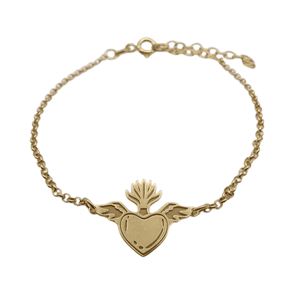 Pulsera Okan de plata 925 bañada en oro con corazón y alas