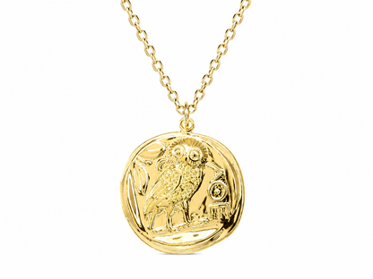 Collar Atenea de plata 925 bañado en oro con moneda griega