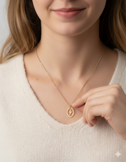 Collar Ray de plata 925 bañado en oro con rayo