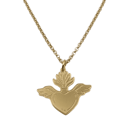 Collar Okan de plata 925 bañado en oro con corazón y alas